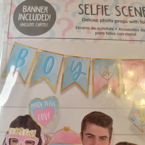 Baby Gender Reveal Selfie Scene Photo Props Set - 21 Pieces with Banner - Picture 8 of 13